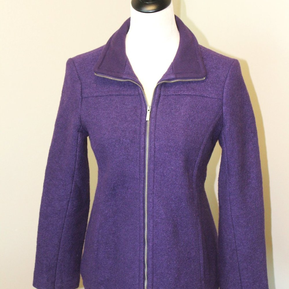 Lands End Women's Zipper front, Wool-blend Purple Jacket, 4P